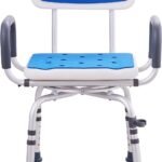 Silla giratoria para ducha, 360 grados, 565 x 530 x 835 mm. Asiento de ducha ajustable con reposabrazos y respaldo para ducha o bañera de interior. Silla de baño giratoria antideslizante para personas mayores, personas con discapacidad o lesionados.
