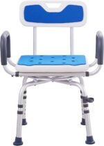 Silla giratoria para ducha, 360 grados, 565 x 530 x 835 mm. Asiento de ducha ajustable con reposabrazos y respaldo para ducha o bañera de interior. Silla de baño giratoria antideslizante para personas mayores, personas con discapacidad o lesionados.
