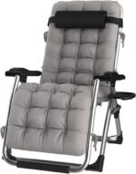 Zero Gravity Reclining Chair for Outdoors with Cup Holder Extra Wide Adjustable Deck Chair for Patio Garden Beach Pool with Cushion Support 200 kg