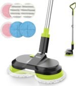 Elektrischer Wischmopp, kabelloser Bodenwischer mit Sprühfunktion, Akku-Wischmopp, Poliermaschine, 300-ml-Wassertank, LED-Beleuchtung, doppelt rotierender Mopp zum Wischen und Polieren