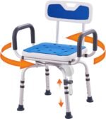 Shower Swivel Chair, 360 Degrees, 565 x 530 x 835 mm Adjustable Shower Seat with Armrests and Backrest for Indoor Shower or Bathtub, Non-Slip Rotating Bath Chair for Elderly, Disabled Injured - Imagen 3