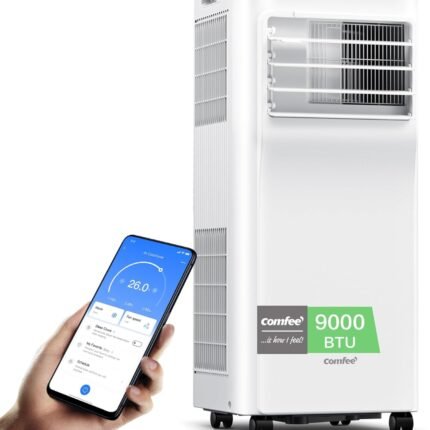 Breezy Cool Pro 2.6 Mobile Air Conditioner, 9,000 BTU, 2.6 kW, Cooling, Ventilating & Dehumidifying, App Control, Room Size up to 88 m³ (33 m²), with Exhaust Hose [Energy Class A]