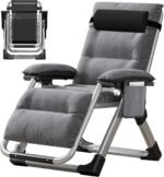 Zero Gravity Folding Garden Lounger, 200 kg Load Capacity Together with Cushion and Side Bag, Perfect for Naps, Recliner Lounger, Garden Lounger, Balcony Lounger, Patio Chair (Grey)