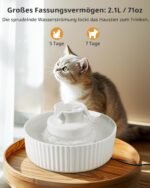 Ceramic Cat Fountain, 2.1 L Drinking Fountain, Water Fountain for Cats, Cats Water Dispenser with 1 Filter and Foam and 1 Ultra Quiet Pump, White - Imagen 7