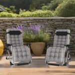 Zero Gravity Reclining Chair for Outdoors with Cup Holder Extra Wide Adjustable Deck Chair for Patio Garden Beach Pool with Cushion Support 200 kg - Image 2