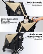 Dog Pram One Button Folding Dog Buggy up to 50 kg Dog Pram Large Dog Buggy for 2 Large Dogs 360° Wear-resistant Rubber Wheels Mesh Windows | Ein-Taste-Zusammenklappung, 360° Verschleißfeste Gummiräder, Netzfenstern, Hundebuggy – Image 4