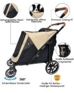 Dog Pram One Button Folding Dog Buggy up to 50 kg Dog Pram Large Dog Buggy for 2 Large Dogs 360° Wear-resistant Rubber Wheels Mesh Windows | Ein-Taste-Zusammenklappung, 360° Verschleißfeste Gummiräder, Netzfenstern, Hundebuggy – Image 5