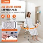 Shower Swivel Chair, 360 Degrees, 565 x 530 x 835 mm Adjustable Shower Seat with Armrests and Backrest for Indoor Shower or Bathtub, Non-Slip Rotating Bath Chair for Elderly, Disabled Injured - Imagen 7