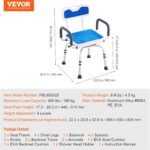 Shower Swivel Chair, 360 Degrees, 565 x 530 x 835 mm Adjustable Shower Seat with Armrests and Backrest for Indoor Shower or Bathtub, Non-Slip Rotating Bath Chair for Elderly, Disabled Injured - Imagen 8