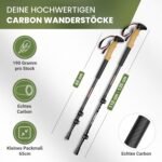 Wanderstöcke [Carbon oder Aluminium] Walking Stöcke für Damen und Herren - Teleskop Trekkingstöcke mit Korkgriff zum Wandern, Nordic Walking und Skitouren - Image 2