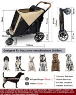 Dog Pram One Button Folding Dog Buggy up to 50 kg Dog Pram Large Dog Buggy for 2 Large Dogs 360° Wear-resistant Rubber Wheels Mesh Windows | Ein-Taste-Zusammenklappung, 360° Verschleißfeste Gummiräder, Netzfenstern, Hundebuggy – Image 6