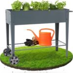 Raised Bed with Wheels and Shelf, 108 x 51 x 80 cm, Cold Frame, Herb Bed, Flower Box, Garden, Patios, Vegetable Bed, Garden Bed, Flower Pot for Balcony, Ideal for Growing Vegetables, Fruits, Herbs