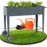 Raised Bed with Wheels and Shelf, 108 x 51 x 80 cm, Cold Frame, Herb Bed, Flower Box, Garden, Patios, Vegetable Bed, Garden Bed, Flower Pot for Balcony, Ideal for Growing Vegetables, Fruits, Herbs