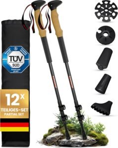 Wanderstöcke [Carbon oder Aluminium] Walking Stöcke für Damen und Herren - Teleskop Trekkingstöcke mit Korkgriff zum Wandern, Nordic Walking und Skitouren