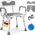 Taburete de ducha con respaldo para personas mayores y mujeres embarazadas. Asiento de ducha. Taburete de baño. Capacidad de carga de 150 kg. 6 niveles. Altura ajustable de 38 a 54 cm. Ayuda para la ducha. Silla de ducha.
