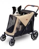 Dog Pram One Button Folding Dog Buggy up to 50 kg Dog Pram Large Dog Buggy for 2 Large Dogs 360° Wear-resistant Rubber Wheels Mesh Windows | Ein-Taste-Zusammenklappung, 360° Verschleißfeste Gummiräder, Netzfenstern, Hundebuggy